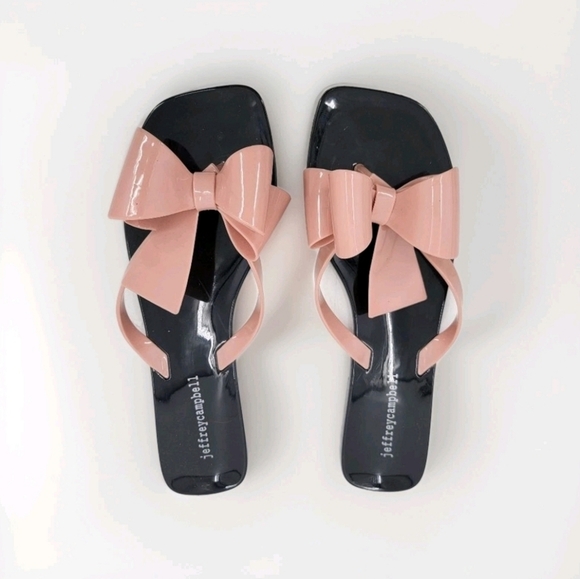 Jellypop Shoes - Jeffrey Campbell Blush Pink Bow Sandals EU40 US9 Black Flat Flip Flops Jellies